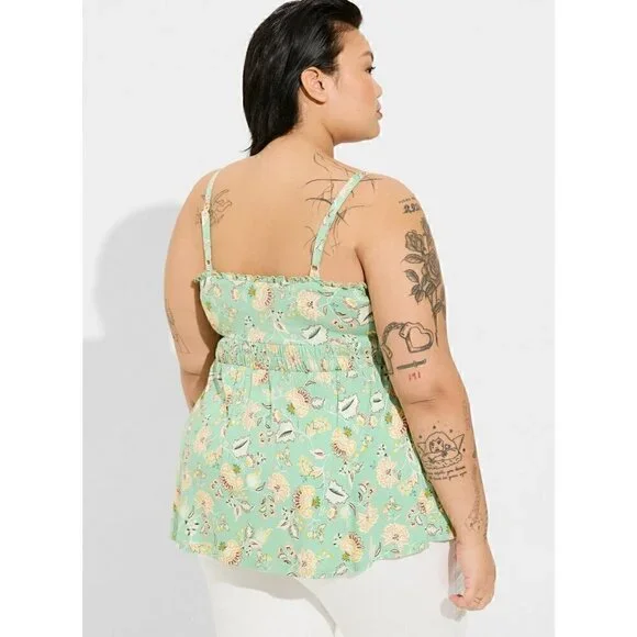 Women's Torrid Size 5, 5X, 28 Super Soft Green Sweetheart Ruched Babydoll Top - Picture 4 of 10